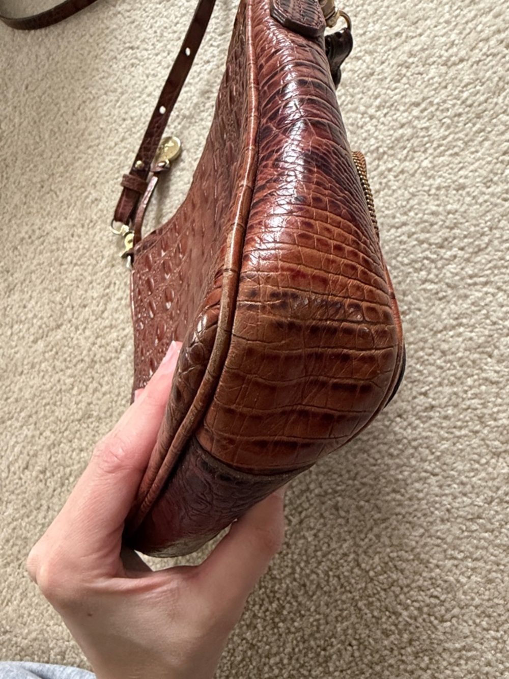 Brahmin Pecan Melbourne Croc-Embossed Crossbody with Front Zip Pocket - Picture 7 of 9